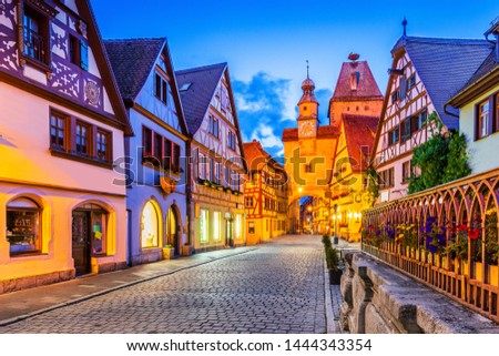 Rothenburg, Germany. Medieval town of Rothenburg ob der Tauber at night.