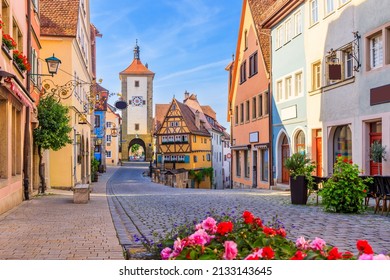 Rothenburg ob der Tauber, Bavaria, Germany. Medieval town of Rothenburg on a summer day.