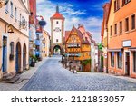 Rothenburg ob der Tauber, Germany - Beautiful postcard view of Ploenlein and Kobolzell Gate, famous historic town in Bavaria.