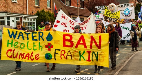 Rotherham, South Yorkshire/U.K-March 31 2019 Anti fracking march through the small village of Harthill in South Yorkshire, U.K. People from all over the U.K. attended this peaceful march.