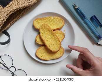 Roti Bagelen. Made From Sweet Bread That Is Spread With Margarine Or Buttercream, Then Dried By Baking. Authentic Snack From Purworejo, Central Java, Indonesia