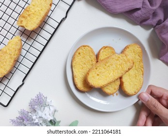 Roti Bagelen. Made From Sweet Bread That Is Spread With Margarine Or Buttercream, Then Dried By Baking. Authentic Snack From Purworejo, Central Java, Indonesia