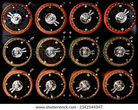 The rotor dials from a 'Bombe' decryption machine used by the code breakers at Bletchley Park to decrypt German world war 2 'Enigma' traffic.