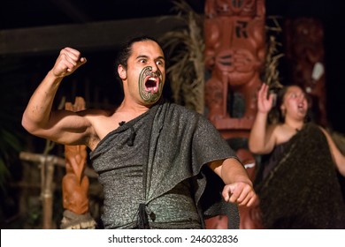 Rotorua, New Zealand - September 25: View Of Unidentified Maori People Near A Traditional Maori Village In Rotorua, New Zealand On September 25, 2014.