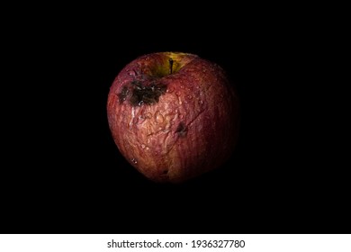 Rotten Apple Isolated On Black Background. Concept Of Decay, Aging, Sadness And Fading Away. 