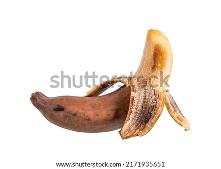Rotten banana isolated on white background, Clipping path