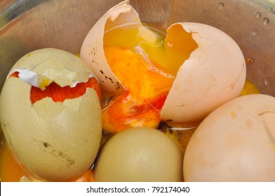 Rotten Eggs In Bowl. Bad Eggs Are Not For Eating And They Have Terrible Smell