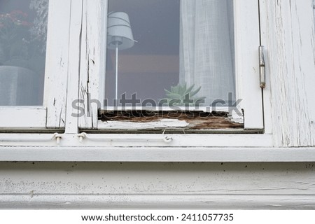 Rotten wood of a window frame.