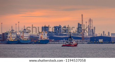 Rotterdam europoort industrial harbor landscape with ships and factories