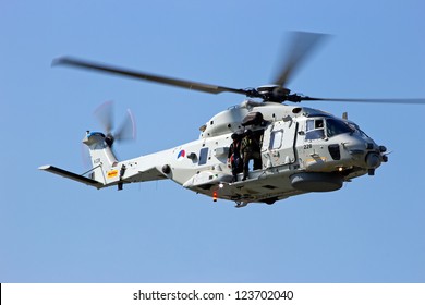ROTTERDAM, HOLLAND - SEPTEMBER 8: Demonstration of a Dutch Navy NH90 helicopter during the World Harbor Days in Rotterdam, Holland on September 8, 2012