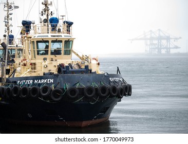 Rotterdam Netherlands 4 July 2020 Towing Vessel In The Rotterdam Maasvlakte Area In The Rain