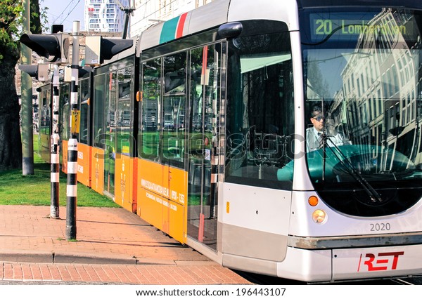 ROTTERDAM, NETHERLANDS -\
APRIL 1: Tramway in the centre of the city Rotterdam on April 1,\
2014 in Rotterdam