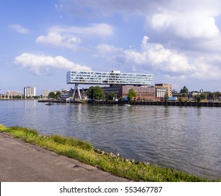 Rotterdam, Netherlands, August 2013: Margarine Factory And On Top Of It De Brug, Dutch Head Office Of The Unilever Company