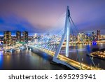 Rotterdam, Netherlands, city skyline at twilight.