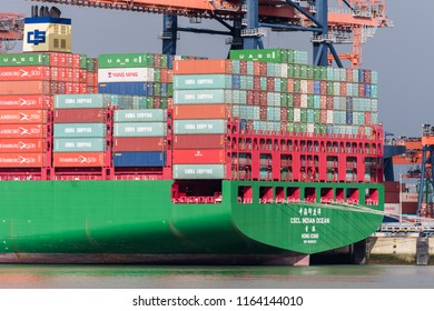 ROTTERDAM, THE NETHERLANDS - FEBRUARY 15, 2016: The ultra large container ship CSCL Indian Ocean of the China Shipping Line moored at the Euromax Terminal in the Port of Rotterdam, The Netherlands.