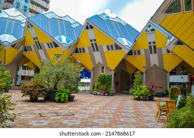 Rotterdam, Netherlands – June 28, 2013 : Cube houses (Kubuswoningen in Dutch). A cube architecture housing design by architect Piet Blom located in Rotterdam, Netherlands.