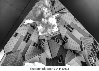 ROTTERDAM, NETHERLANDS - MAY 17, 2017: Modern buildings city architecture. Black-white photo. May 17, 2017 in Rotterdam - Netherlands.