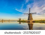 Rotterdam Netherlands, nature landscape of Dutch Windmill at Kinderdijk Village