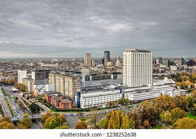 Rotterdam, The Netherlands, November 12, 2018: Aerial View Of The Erasmus MC Hospital And University Campus And Surroundings In Autumn