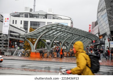 Rotterdam, Netherlands - October 6, 2021: Street View And Parking Spot For Bikes In Rotterdam. Rotterdam Is The Second Largest City Of The Netherlands.