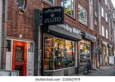 Rotterdam, The Netherlands - October 8, 2021: Exterior And Sign Board Of A Coffeeshop, Legal Drug Store In Rotterdam, The Netherlands.