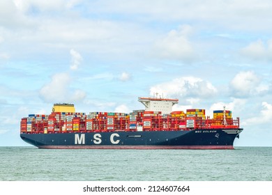 Rotterdam, The Netherlands - September 2019; Arrival Of The Largest Containership MSC Gulsun In The World In Rotterdam Harbor Just Before Entering The Nieuwe Waterweg