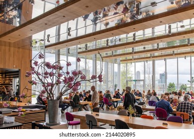 Rotterdam, The Netherlands-April 2022; Interior View Of Restaurant Renilde Of Depot Boijmans Van Beuningen On The Rooftop Of The Building; First Art Storage Facility In The World Designed By MVRDV