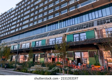 Rotterdam, NL - OCT 8, 2021: Exterior View Of Fenixlofts And Fenix Food Factory, A Former Warehouse Transformed Into A Residential And Entertainment Complex.