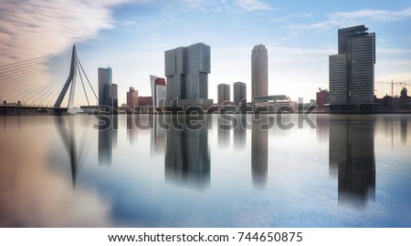 Rotterdam Skyline with Erasmusbrug bridge, Netherlands.