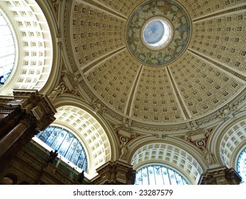 Rotunda Ceiling In The Reading Room On The Library Of Congress In Washington DC.