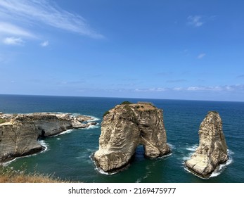 Rouche, Raouché, Rawshi Rocks With Sea And Sky In The Background