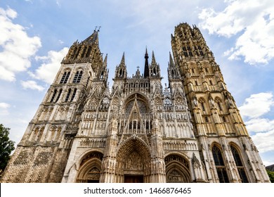 Rouen Cathedral (Cathedrale de Notre-Dame) in Rouen, capital of Haute-Normandie. The facade of the Gothic church building. Travel France.