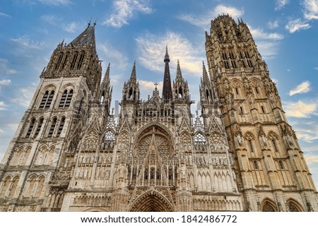 Rouen Cathedral (Cathedrale de Notre-Dame) in Rouen, capital of Haute-Normandie, France. The facade of the Gothic church building. 