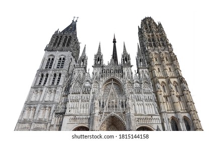 Rouen Cathedral (French: Cathédrale Notre-Dame de l'Assomption de Rouen) isolated on white background. Normandy, France.