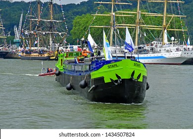 Rouen, France - june 10 2019 : a garbage barge in the Armada de Rouen