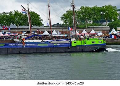 Rouen, France - june 10 2019 : garbage barge in the Armada de Rouen, a collection of old sailing boats