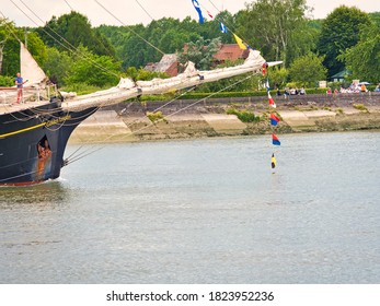 ROUEN, FRANCE - JUNE Circa, 2019. Part Of The Gulden Leeuw, Three Masted Topsail Schooner On The Seine River For Armada Festival. Named Golden Lion, Used For Research In Marine Biology.Owned To Danish