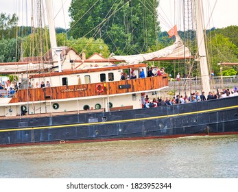 ROUEN, FRANCE - JUNE Circa, 2019. Part Of The Gulden Leeuw, Three Masted Topsail Schooner On The Seine River For Armada Festival. Named Golden Lion, Used For Research In Marine Biology. 