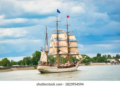 ROUEN, FRANCE - JUNE Circa, 2019. Sailing Ship Three Masted Europa On The Seine River In France, For Armada Exhibition. Coastal Cruiser, Lighthouse Boat, Specialist In Expedition To Antartica