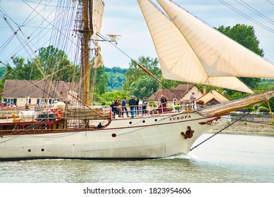 ROUEN, FRANCE - JUNE Circa, 2019. Sailing Ship Three Masted Europa On The Seine River In France, For Armada Exhibition. Coastal Cruiser, Lighthouse Boat, Specialist In Expedition To Antartica