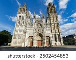 ROUEN, NORMANDY, FRANCE - summer 2024: Notre-Dame Cathedral, front view of the west portal