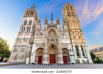 Rouen, Normandy, France. The west front of the Rouen Cathedral famous for its towers.