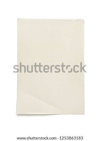 Rough empty A4 paper isolated on white background with clipping path. Paper texture for background.