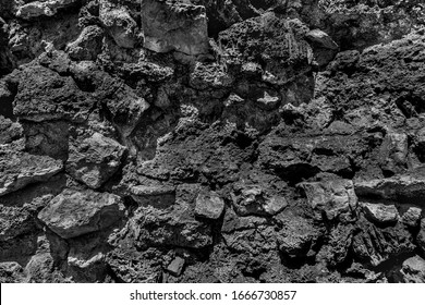 Rough Hard Grunge Mud Texture Of Trench. Rock Stone Soil Land Background. Black White Ground Wall Rocky Terrible Dungeon Backdrop. Excavation Work, Vintage Template For Outdoor Mine Quarry  3d Design