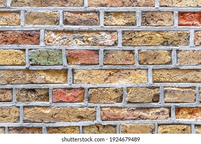 Rough old bricks with even mortar lines
