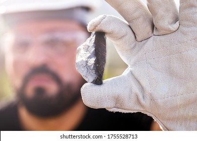 Rough Ore Stone, Palladium Nugget. Concept Of Metal Mining Used In The Industry. Spot Focus