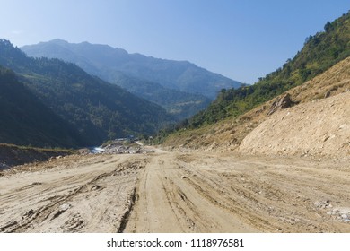 Rough roads after landslide in the Himalayas