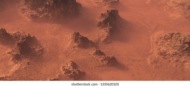 Rough Rocky Mars Landscape From Above.