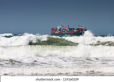 Rough Sea With Container Ship In The Background