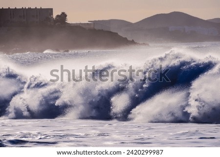 Rough Sea with Large Waves Breaking on the Coast